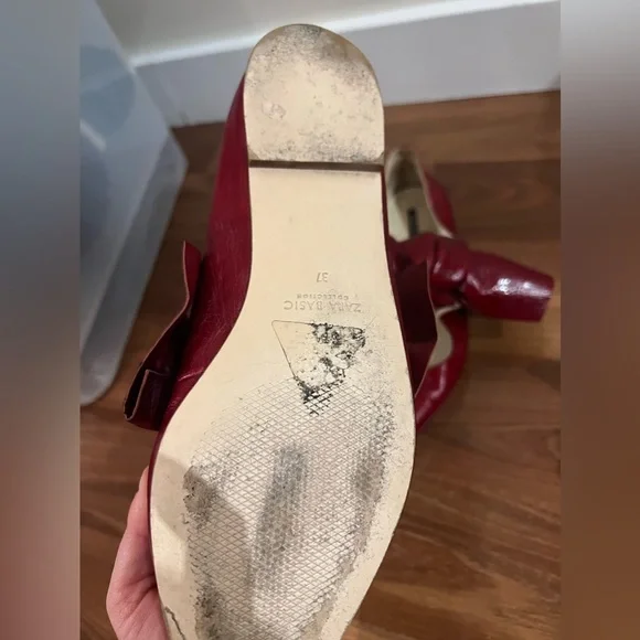 Zara Red Leather Bow Flats - Picture 8 of 8